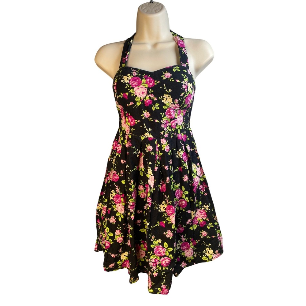No Boundaries Halter Dress Womens Small Floral Y2k Retro Indie 90s Rockabilly